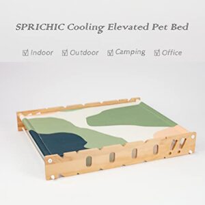 SPRICHIC Cooling Elevated Pet Bed - Original Dog & Cat Cot with Solid Wood Raised Stand for Indoor and Outdoor, Kitten Puppy Hammock, No Pattern