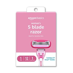 amazon basics women’s 5 blade fits razor for women, fits amazon basics fits handle and venus handles, includes 1 fits handle, 12 cartridges & 1 shower hanger