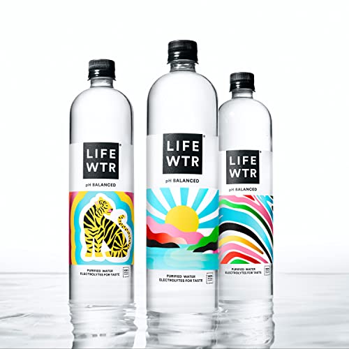 LIFEWTR Premium Purified Water, pH Balanced with Electrolytes, 100% recycled plastic bottles, 33.8 Fl Oz, 1L (Pack of 6)