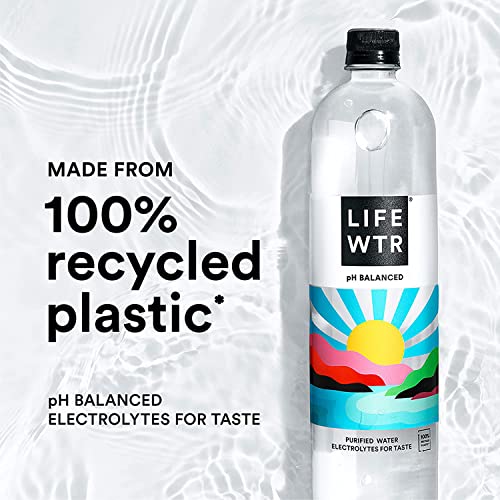 LIFEWTR Premium Purified Water, pH Balanced with Electrolytes, 100% recycled plastic bottles, 33.8 Fl Oz, 1L (Pack of 6)
