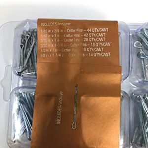 Everbilt 164 Pcs Galvanized Zinc Plated Steel Cotter Pin Clip Assortment Combo Pack Kit Set Key Fastner -Small- 6 Different Sizes- Not Metric, Made for USA, with USA Sizes-Extended Prong