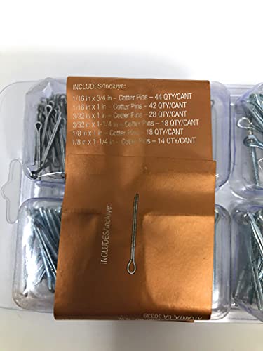 Everbilt 164 Pcs Galvanized Zinc Plated Steel Cotter Pin Clip Assortment Combo Pack Kit Set Key Fastner -Small- 6 Different Sizes- Not Metric, Made for USA, with USA Sizes-Extended Prong