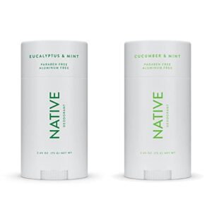 native deodorant | natural deodorant for women and men, aluminum free with baking soda, probiotics, coconut oil and shea butter | eucalyptus & mint and cucumber & mint – variety pack of 2