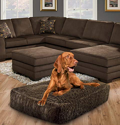 Bessie and Barnie Serenity Brown Luxury Extra Plush Faux Fur Rectangle Pet/Dog Bed (Multiple Sizes)