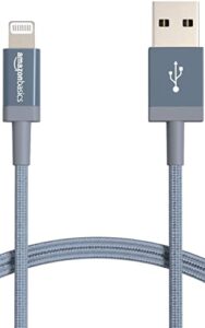 amazon basics nylon usb-a to lightning cable cord, mfi certified charger for apple iphone 14 13 12 11 x xs pro, pro max, plus, ipad, dark gray, 3-ft