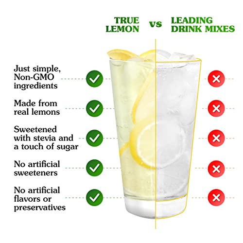 TRUE LEMON Original Lemonade Drink Mix| Made from Real Lemon | No Preservatives, No Artificial Sweeteners, Gluten Free | Water Flavor Packets & Water Enhancer with Stevia 30 Count (Pack of 1)