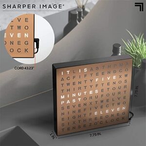 Sharper Image Light Up Electronic Word Clock, Copper Finish with LED Light Display, USB Cord and Power Adapter, 7.75in Square Face, Unique Contemporary Home and Office Decor