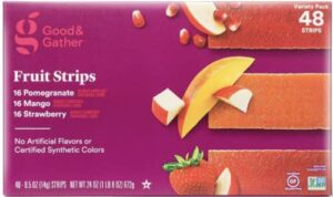fruit strips pomegranate, mango and strawberry fruit leathers healthy snack made with real fruit puree concentrate good and gather variety pack 48 strips, set of 2