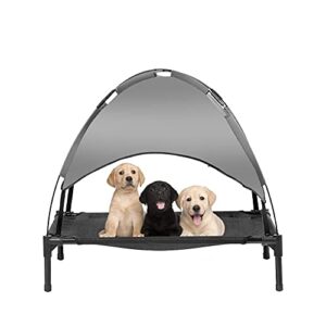 zooba 31″ elevated outdoor dog bed with canopy, cooling raised pet cot with removable sunshade for camping, deluxe 600d pvc with 2×1 textilene with carrying bag