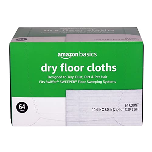 Amazon Basics Dry Floor Cloths to Clean Dust, Dirt, Pet Hair, 64 Count (Previously Solimo)