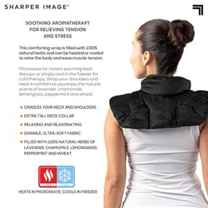 SHARPER IMAGE Warm & Cooling Herbal Aromatherapy Neck & Shoulder Plush Wrap Pad for Soothing Muscle Pain and Tension Relief Therapy, 100% Natural Lavender & Herb Spa Blend, Holiday Gift