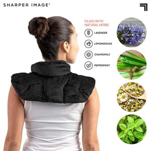 SHARPER IMAGE Warm & Cooling Herbal Aromatherapy Neck & Shoulder Plush Wrap Pad for Soothing Muscle Pain and Tension Relief Therapy, 100% Natural Lavender & Herb Spa Blend, Holiday Gift