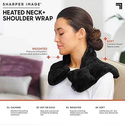 SHARPER IMAGE Warm & Cooling Herbal Aromatherapy Neck & Shoulder Plush Wrap Pad for Soothing Muscle Pain and Tension Relief Therapy, 100% Natural Lavender & Herb Spa Blend, Holiday Gift