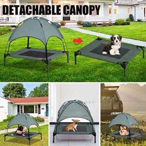 Elevated Dog Bed with Removable Canopy,M Size Portable Dog Bed for Outdoor Camping Hiking,600D Breathable Mesh Fabric and Sunshine Prevention,Raised Mesh Pet Cot with Shade Tent for Medium Dogs