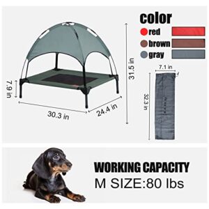 Elevated Dog Bed with Removable Canopy,M Size Portable Dog Bed for Outdoor Camping Hiking,600D Breathable Mesh Fabric and Sunshine Prevention,Raised Mesh Pet Cot with Shade Tent for Medium Dogs