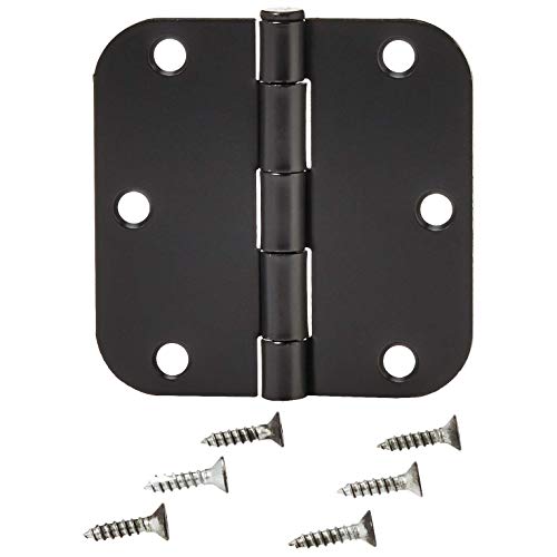 Amazon Basics Rounded 3.5 Inch x 3.5 Inch Door Hinges, 18 Pack, Matte Black