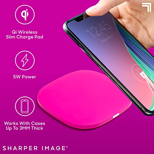 SHARPER IMAGE 5W Wireless Charging Pad with 6 Ft. Cord - Neon Pink