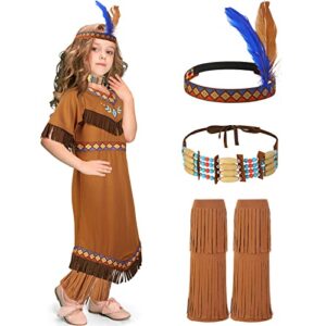 boyiee 4 pcs mardi gras girl native american costume set indian native princess costume for carnival halloween cosplay party (l)