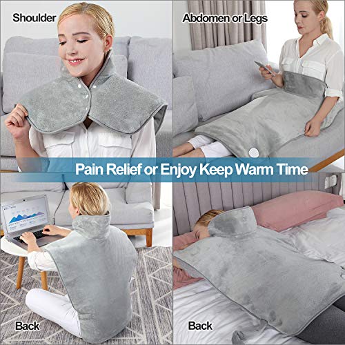Heating Pad for Back Pain Relief, 24"x35"Large Electric Heating Pad Soft Heat Pad Wrap for Back Shoulder Cramps Relief with 2H Auto Shut Off 6 Temperature Settings, Fast Heating, Machine Washable