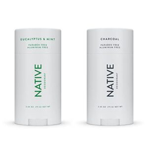 native deodorant | natural deodorant for women and men, aluminum free with baking soda, probiotics, coconut oil and shea butter | eucalyptus & mint and charcoal – variety pack of 2