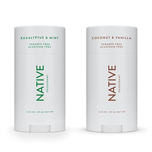 Native Deodorant | Natural Deodorant for Women and Men, Aluminum Free with Baking Soda, Probiotics, Coconut Oil and Shea Butter | Coconut & Vanilla and Eucalyptus & Mint - Variety Pack of 2