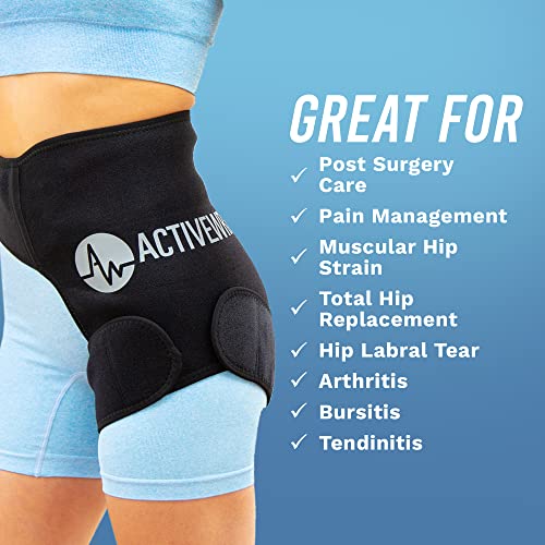 ActiveWrap - Hip Ice Pack Wrap for Hip Pain, Hip Surgery Recovery, Muscular Strains, Tightness and More, 10 x 10-inch Reusable Ice Pack for Injuries, Use for Hot and Cold Therapy, One Size