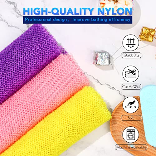 3 Pieces African Bath Sponge African Net Long Net Bath Sponge Exfoliating Shower Body Scrubber Back Scrubber Skin Smoother,Great for Daily Use (Pink ,Yellow,Purple)