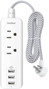 power strip with usb – 2 outlets 3 usb charging ports(3.1a, 15w), desktop charging station with 5 ft braided extension cord, flat plug travel power strip for cruise, home office, etl listed