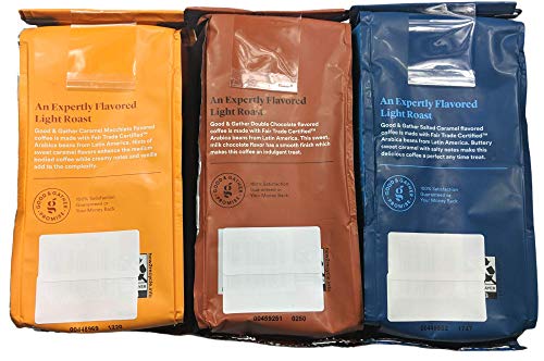 Good & Gather 3 Pack 12 oz Flavored Ground Coffee, Caramel Macchiato, Double Chocolate, Salted Caramel, Light Roast, Fair Trade Certified Arabica Coffee