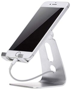 amazon basics adjustable aluminum cell phone desk stand for iphone and android, silver