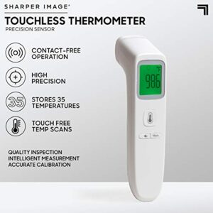 SHARPER IMAGE Digital Touchless Smart Forehead Thermometer, High-Precision Infrared Sensors, Stores 35 Readings, Touch-Free Temp Scans, Battery Powered, Built-in LED Glow Light