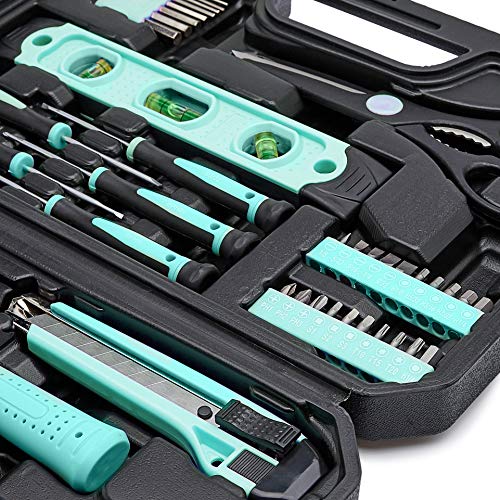 Amazon Basics Household Tool Kit with Tool Storage Case - 142-Piece, Turquoise