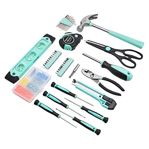 Amazon Basics Household Tool Kit with Tool Storage Case - 142-Piece, Turquoise