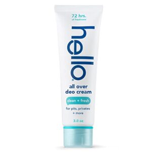 hello all over clean & fresh deodorant cream, aluminum free deodorant cream for pits, privates + more, offers 72 hours of freshness, safe for sensitive skin, vegan, 1 pack, 3 oz tube