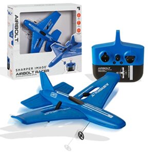 sharper image airbolt racer rc airplane with 2.4 ghz remote, usb-c charging, and replacement propellers