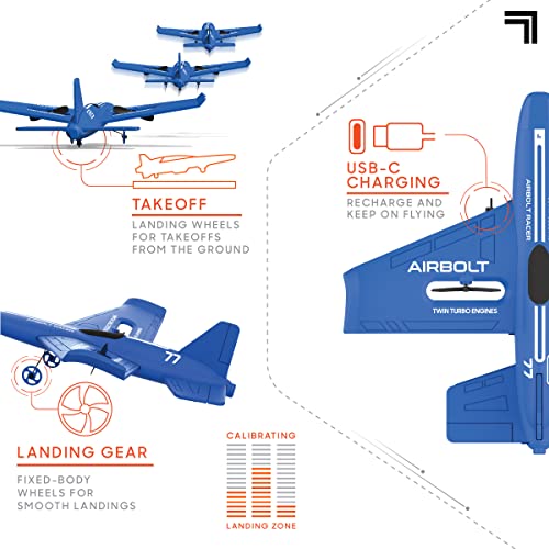 SHARPER IMAGE Airbolt Racer RC Airplane With 2.4 GHz Remote, USB-C Charging, and Replacement Propellers