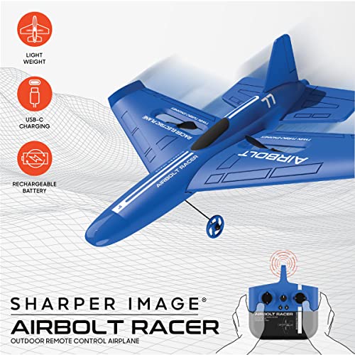 SHARPER IMAGE Airbolt Racer RC Airplane With 2.4 GHz Remote, USB-C Charging, and Replacement Propellers