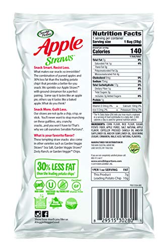 Sensible Portions Apple Straws, Cinnamon, Snack Size, 1 Oz (Pack of 24)