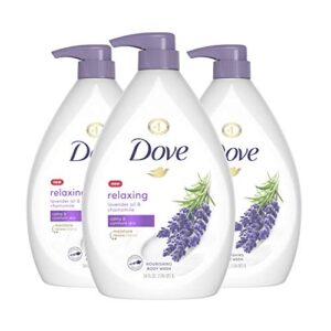 dove relaxing body wash pump calms & comforts skin lavender oil and chamomile effectively washes away bacteria while nourishing your skin 34 oz 3 count