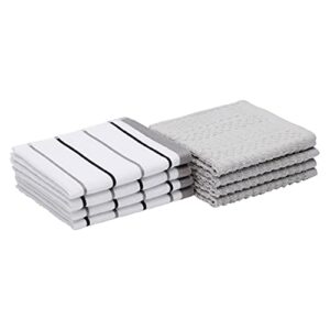 amazon basics 100% cotton kitchen dish cloths, 12 x 12-inch, absorbent durable ringspun cloth – 8-pack, grey stripe