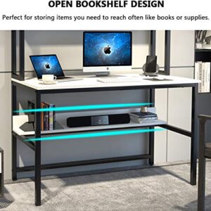 Aquzee Computer Desk with Hutch and Bookshelf, 47 Inches White Home Office Desk with Space Saving Design, Metal Legs Table Desk with Upper Storage Shelves for Study Writing/Workstation, Easy Assemble