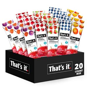 that’s it fruit bars snack gift box { 20 pack }100% all natural, gluten-free, vegan, low carb snacks – healthy fruit snacks bulk variety pack(strawberry, mango, blueberries, cherries & fig bars)