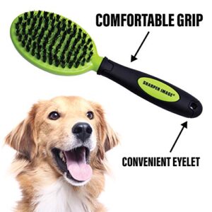 Sharper Image Dog Brush Pet Grooming Tools -Pet Brush Cat Brush 2 Sided Bristle Grooming Brush Long & Short Hair Tangled Hair Removing Shedding Loose Undercoat Fur - All Breeds (Black and Green)