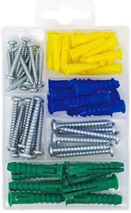 diy.tk plastic self drilling drywall ribbed anchors with phillips pan head self tapping screws assortment kit,66 pieces