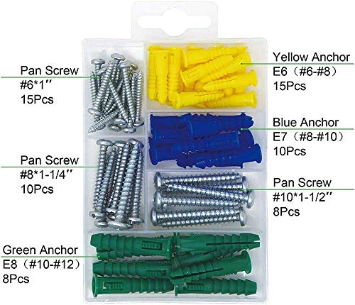 DIY.TK Plastic Self Drilling Drywall Ribbed Anchors with Phillips Pan Head Self Tapping Screws Assortment Kit,66 Pieces