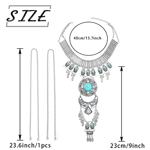 ELABEST Western Turquoise Necklace Boho Chest Chain Body Chain Native American Jewelry for Women (Silver)