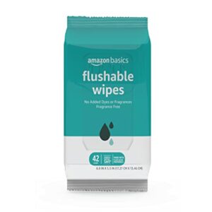 Amazon Basics Flushable Adult Toilet Wipes, Fragrance Free, 42 Count (Pack of 3), 126 Wipes total