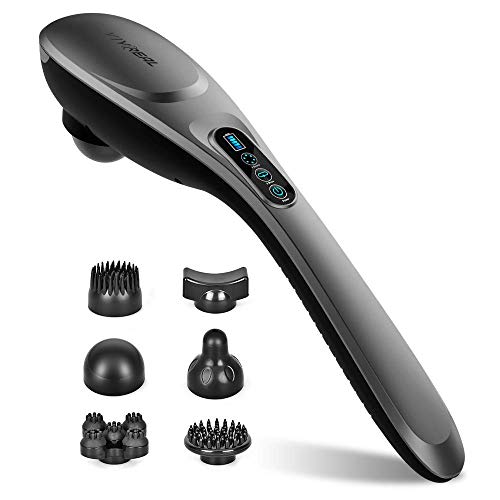 Handheld Massager - 6 Speeds & 6 Modes, 6 Interchangeable Nodes, Cordless Massager Muscle Massager for Back, Foot, Neck, Shoulder, and Leg, Body Pain Relief, Home & Office, Grey