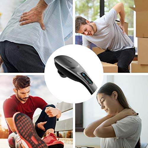 Handheld Massager - 6 Speeds & 6 Modes, 6 Interchangeable Nodes, Cordless Massager Muscle Massager for Back, Foot, Neck, Shoulder, and Leg, Body Pain Relief, Home & Office, Grey