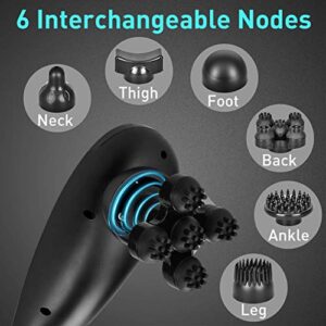 Handheld Massager - 6 Speeds & 6 Modes, 6 Interchangeable Nodes, Cordless Massager Muscle Massager for Back, Foot, Neck, Shoulder, and Leg, Body Pain Relief, Home & Office, Grey